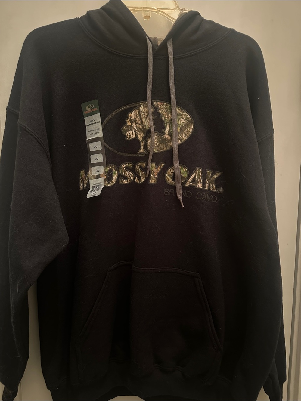 Mossy Oak Black Pullover Hoodie with Camo Logo